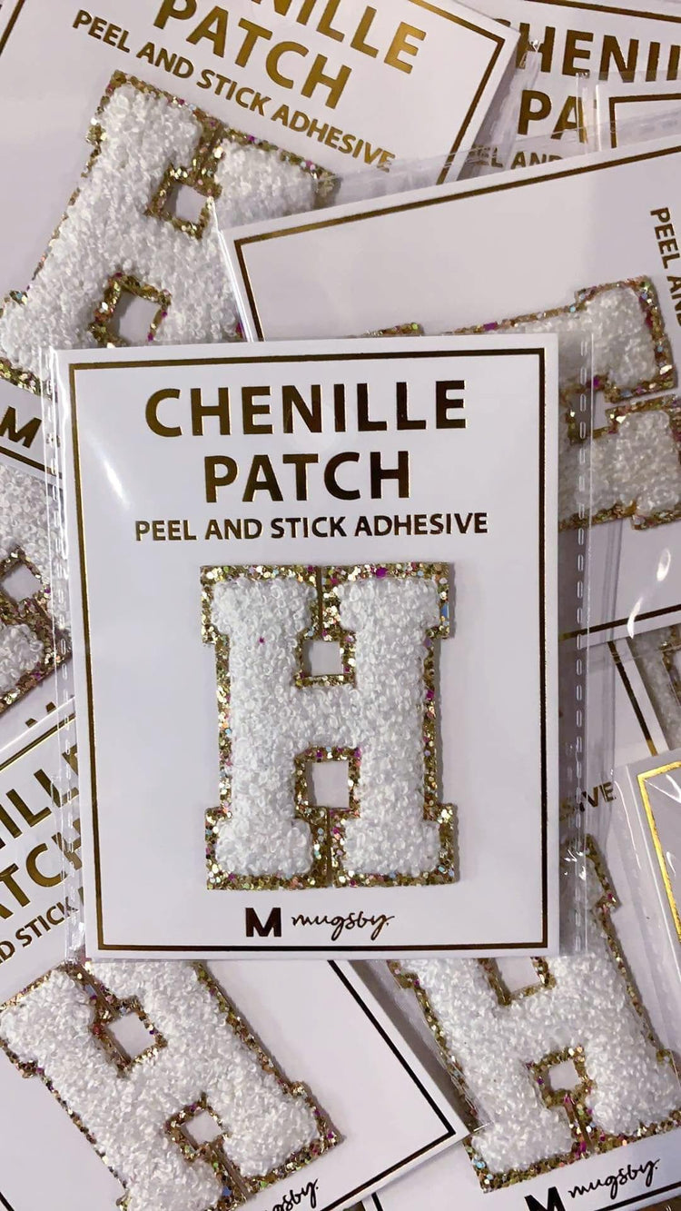 White/Gold Stick-On Chenille Patches