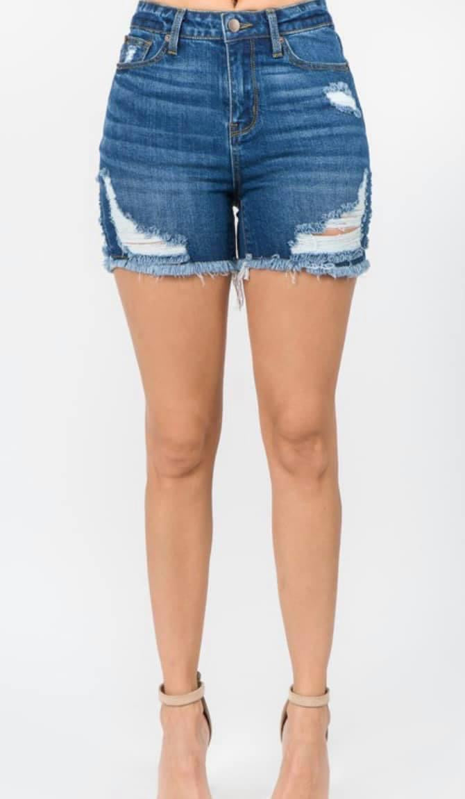 Dark Distressed Denim Short