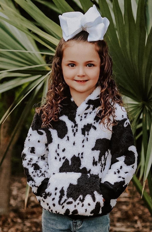 Kid’s Cow Print Sherpa Hoodie